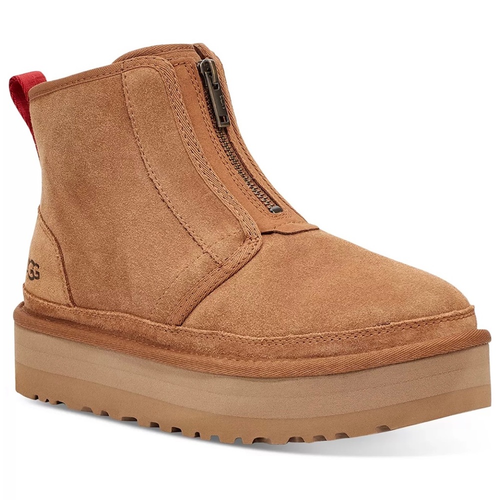 UGG Neumel Platform Zip Suede Booties Chestnut Brown Size 9 Brand new in box